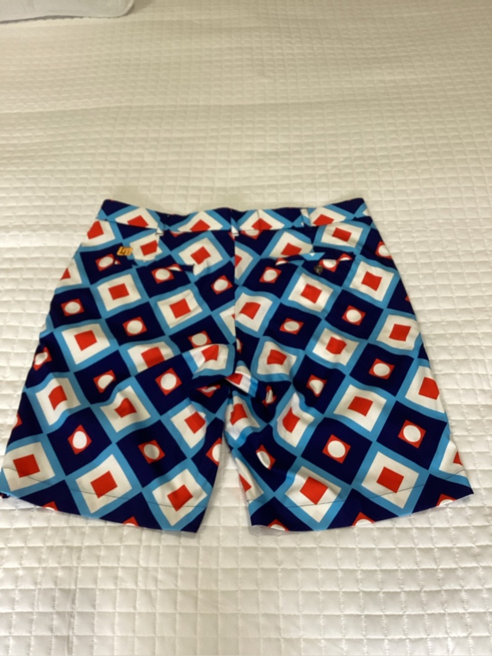 Men's Loudmouth size 8.  — Geometric Blue & Red Performance Design